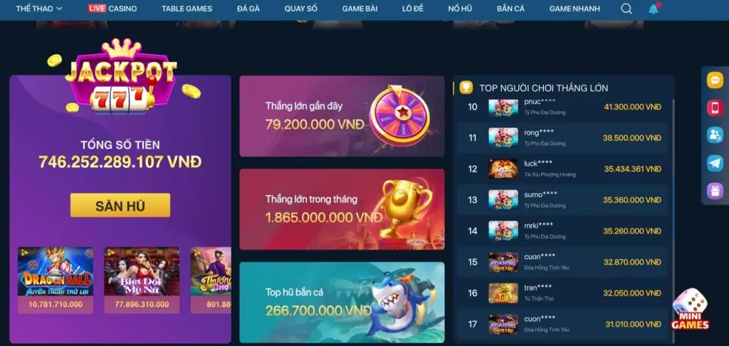 Sảnh game nổ hũ đa dạng tại 98win9